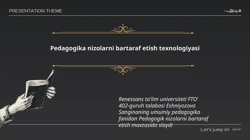 Pedagogika nizolarni bartaraf etish texnologiyasi