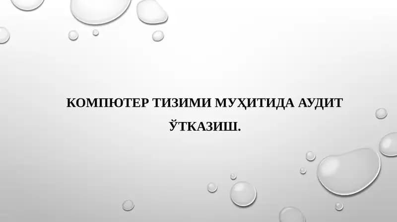 КОМПЮТЕР ТИЗИМИ МУҲИТИДА АУДИТ ЎТКАЗИШ