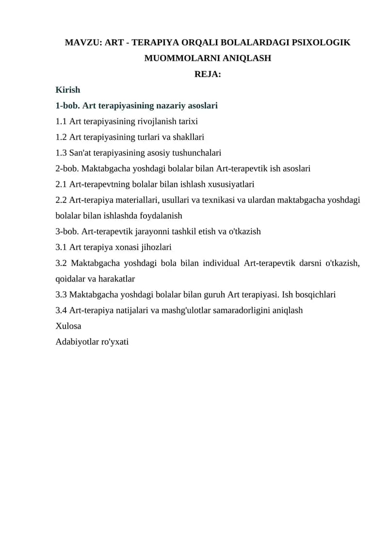ART - TERAPIYA ORQALI BOLALARDAGI PSIXOLOGIK MUOMMOLARNI ANIQLASH