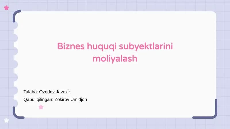 Xo'jalik yurituvchi sub'ektlarni moliyalash