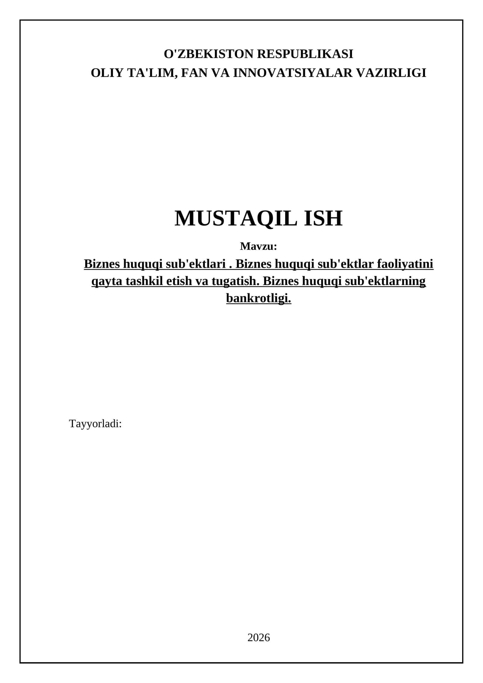 Biznes huquqi sub'ektlari