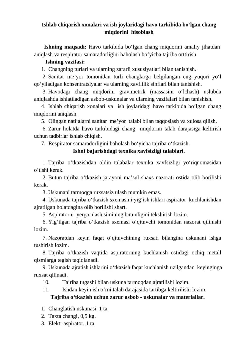 Havo Tarkibidagi Chang Miqdorini Hisoblash