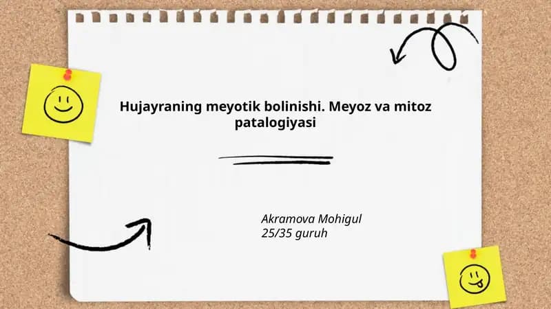 Hujayraning meyotik bolinishi. Meyoz va mitoz patalogiyasi