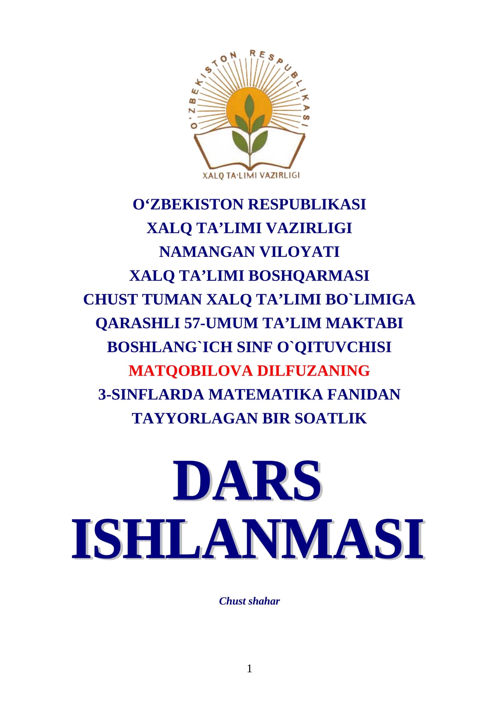 3-SINFLARDA MATEMATIKA FANIDAN TA’LIM MAKTABI