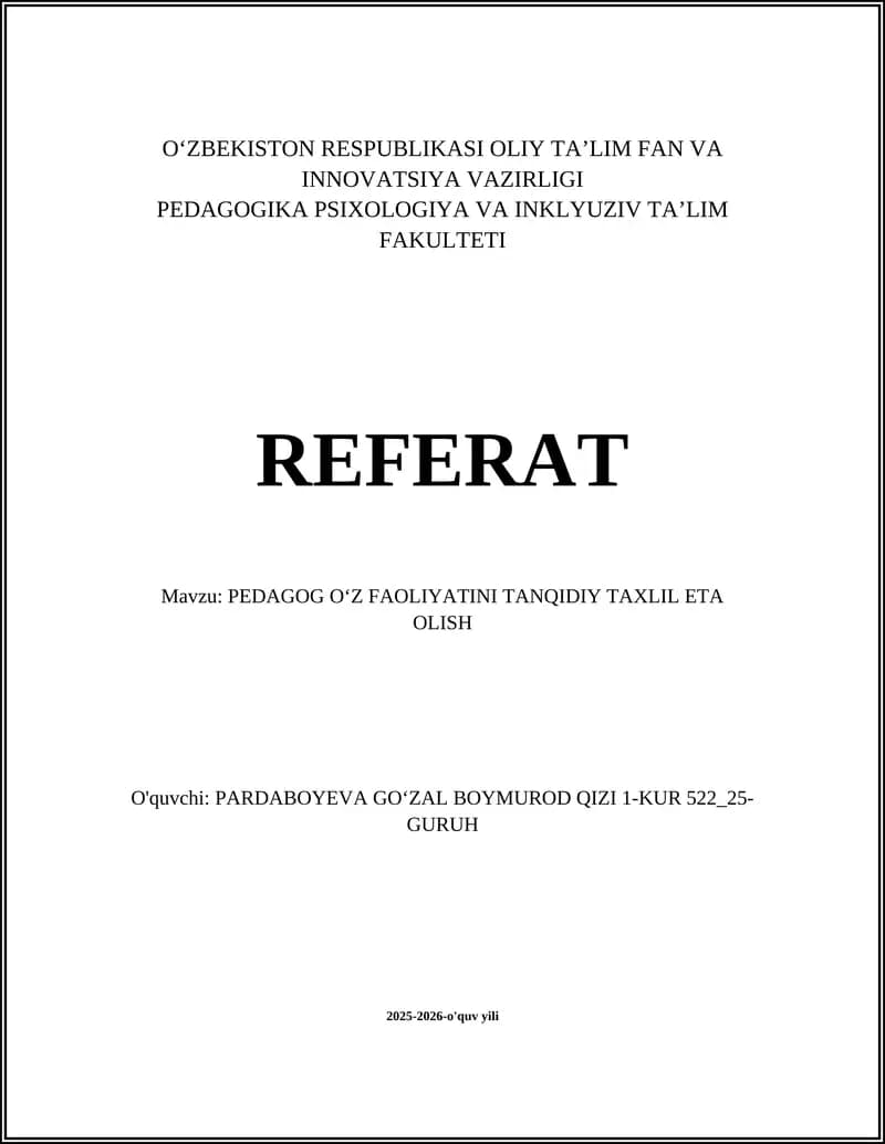 Pedagog oʻz faoliyatini tanqidiy tahlil qilish
