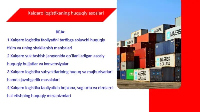 Xalqaro logistikaning huquqiy asoslari