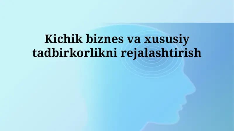 Kichik biznes va xususiy tadbirkorlikni rejalashtirish