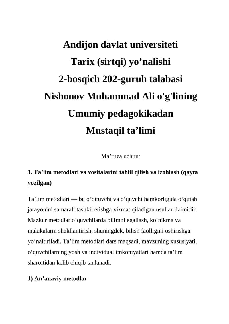 Ta’lim metodlari