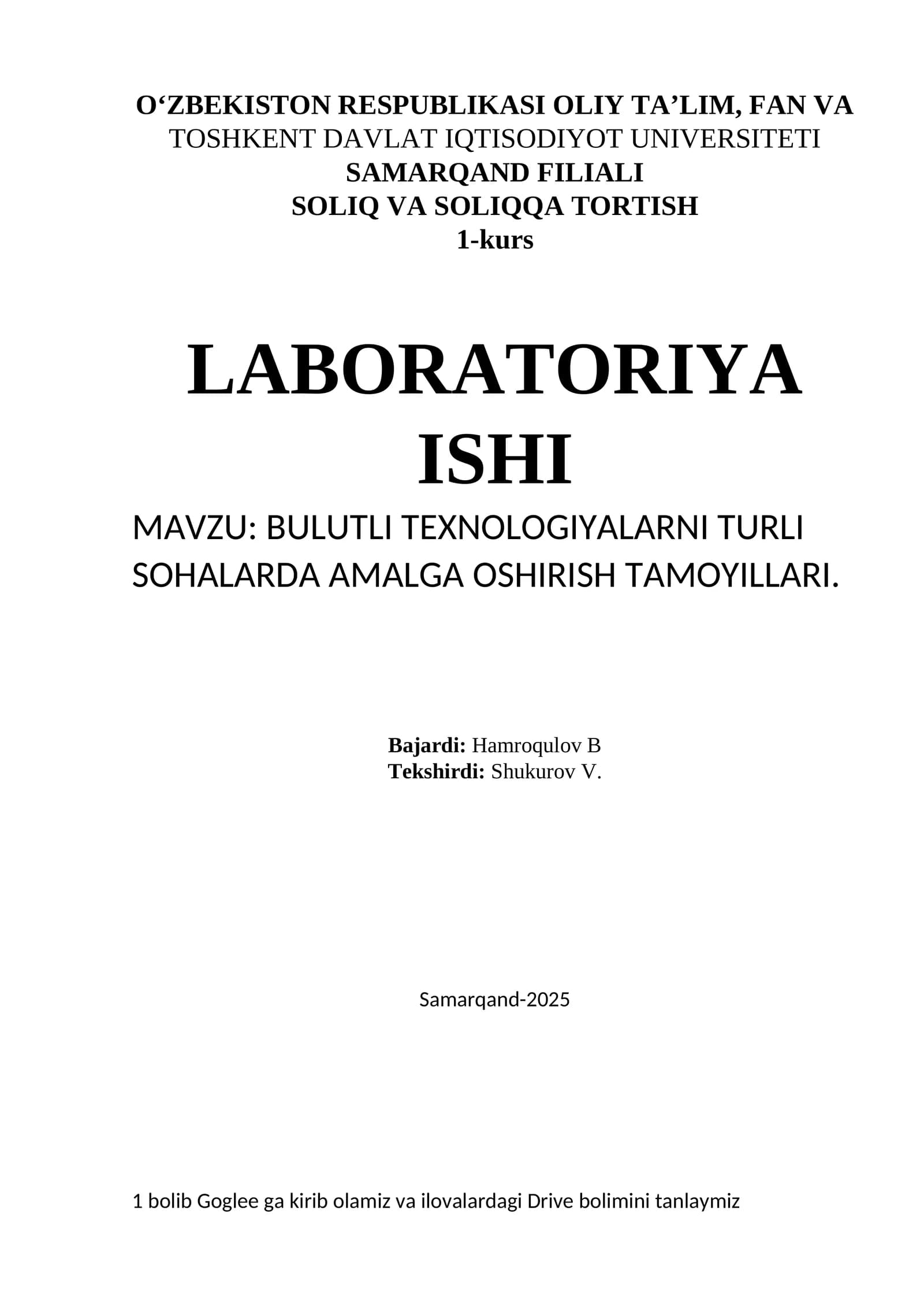 BULUTLI TEXNOLOGIYALARNI TURLI SOHALARDA AMALGA OSHIRISH TAMOYILLARI