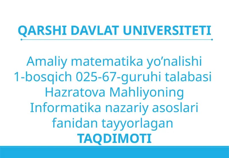 ALGORITIMLAR NAZARIYASI