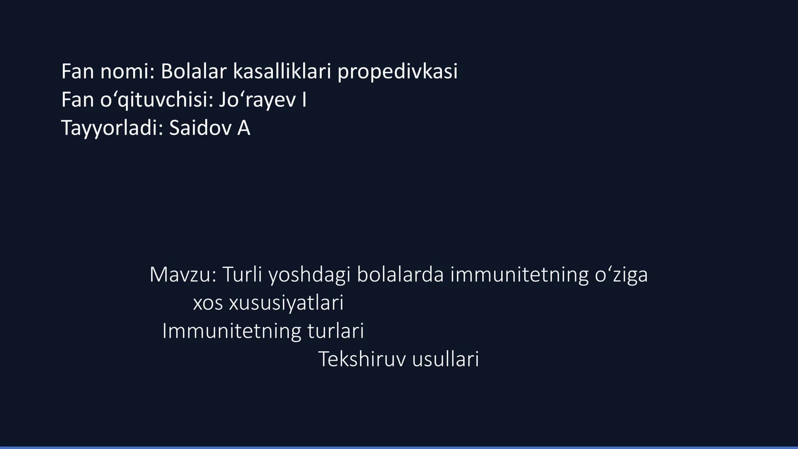 Immunitetning o'ziga xos xususiyatlari