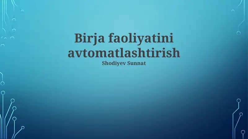 Avtomatlashtirilgan Fond Birjalarining Afzalliklari