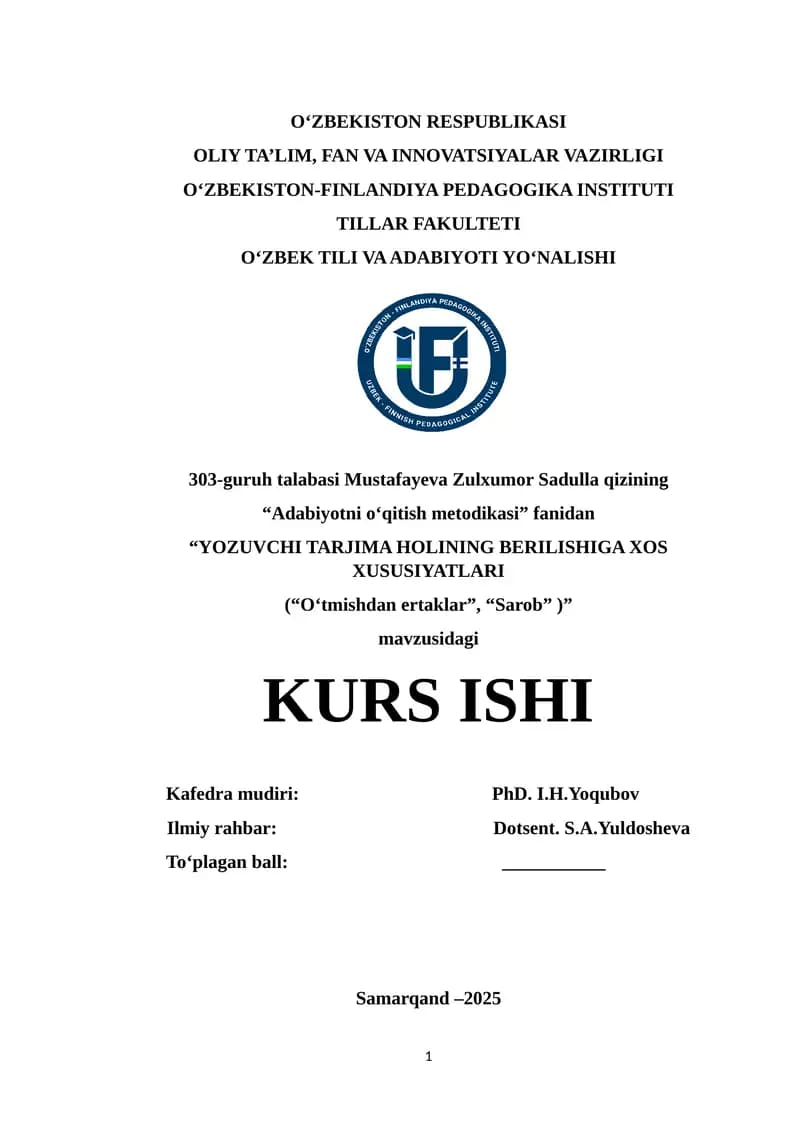 YOZUVCHI TARJIMA HOLINING BERILISHIGA XOS XUSUSIYATLARI