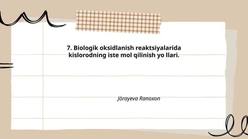 Biologik oksidlanish reaktsiyalarida kislorodning iste mol qilinish yo llari