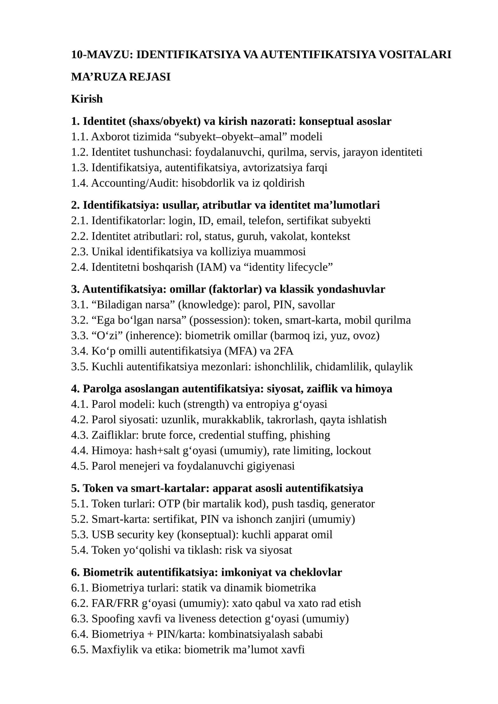 IDENTIFIKATSIYA VA AUTENTIFIKATSIYA VOSITALARI