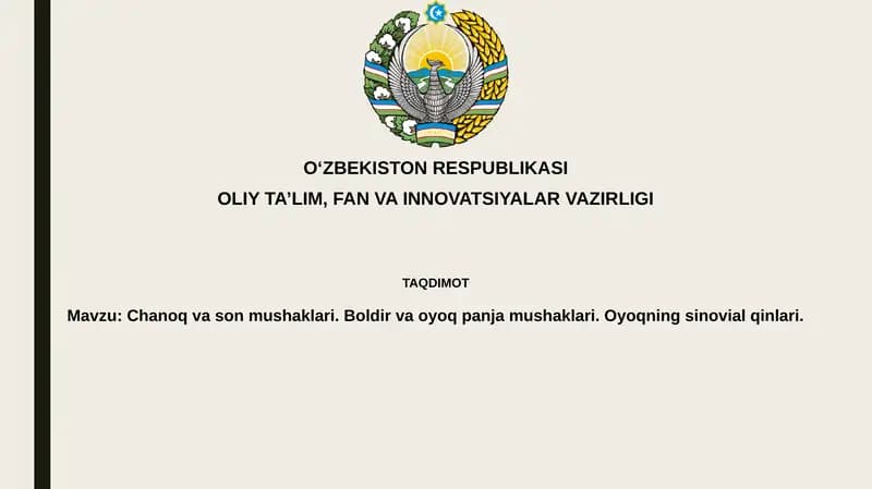 Chanoqvasonmushaklari.Boldirvaoyoqpanjamushaklari.Oyoqningsinovialqinlari
