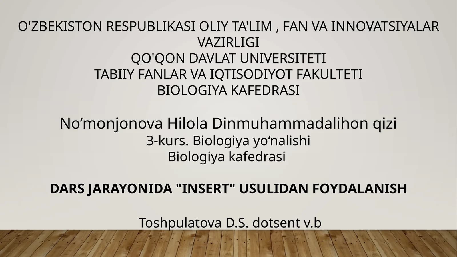 Biologiya fanlaridan Insert usulidan foydalanish