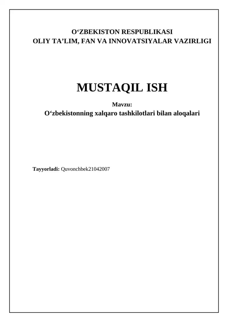 Oʻzbekistonning xalqaro tashkilotlari bilan aloqalari