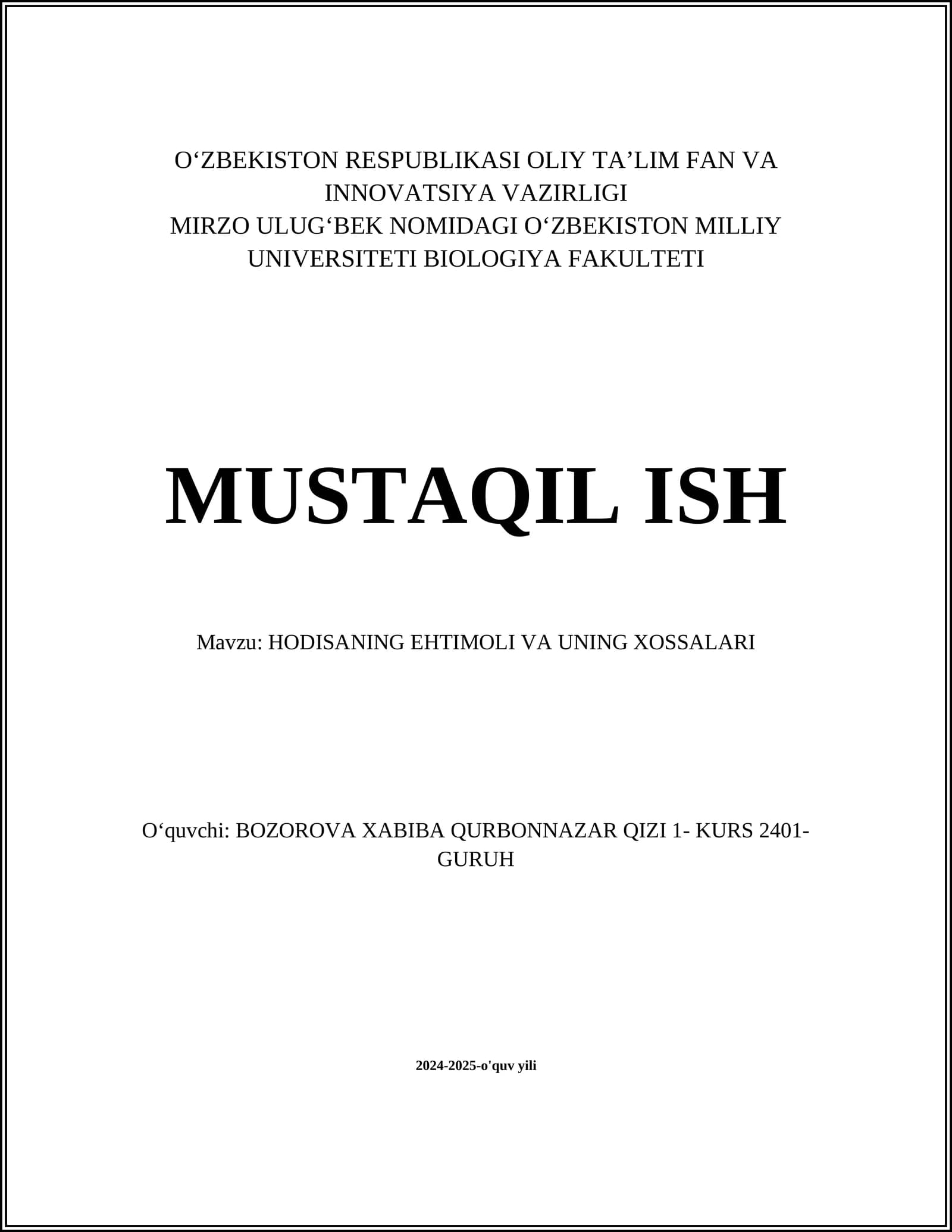 Hodisaning Ehtimoli Tushunchasi