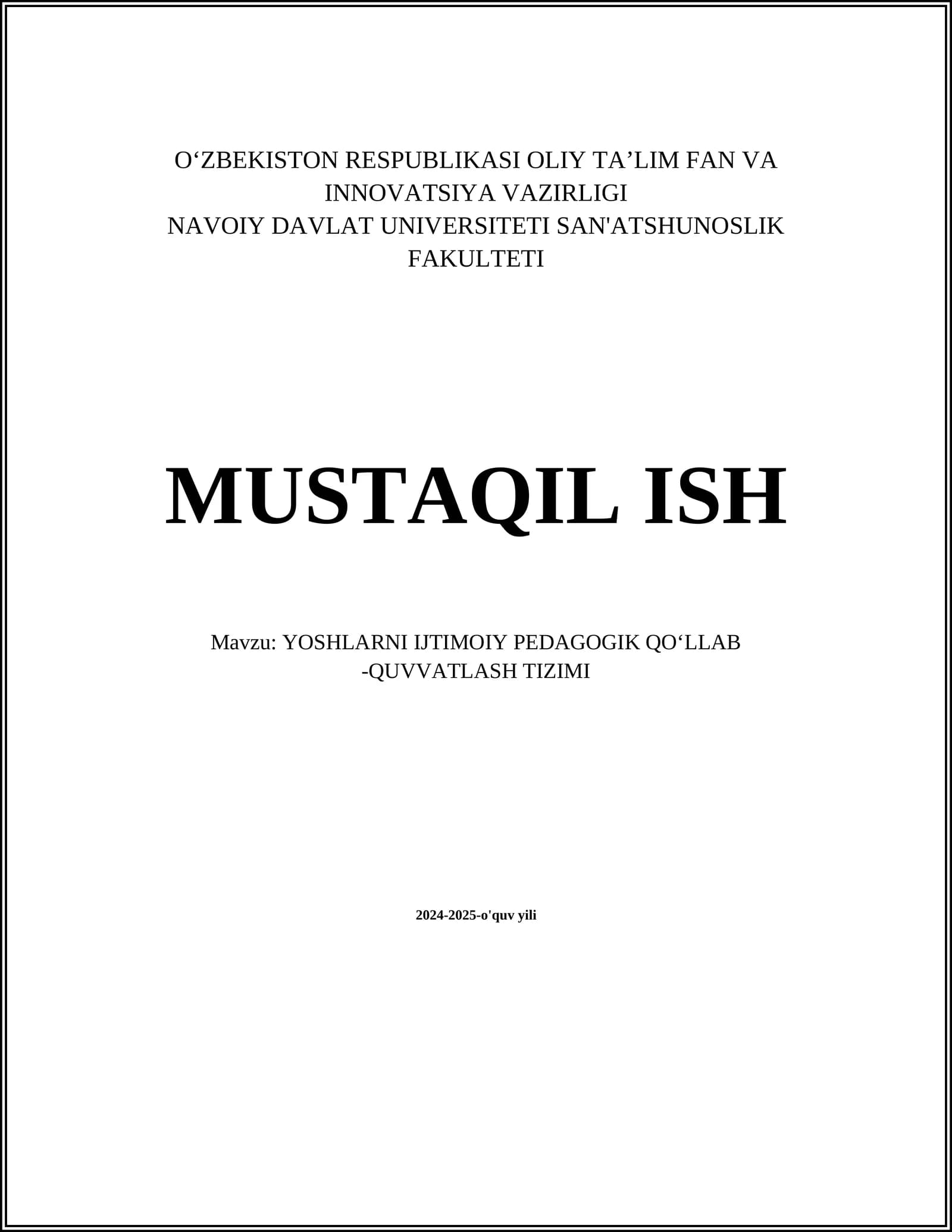 YOSHLARNI IJTIMOIY PEDAGOGIK QOʻLLAB -QUVVATLASH TIZIMI