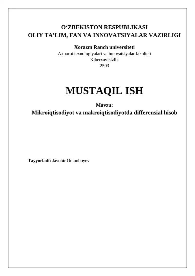 Mikroiqtisodiyotda differensial hisob