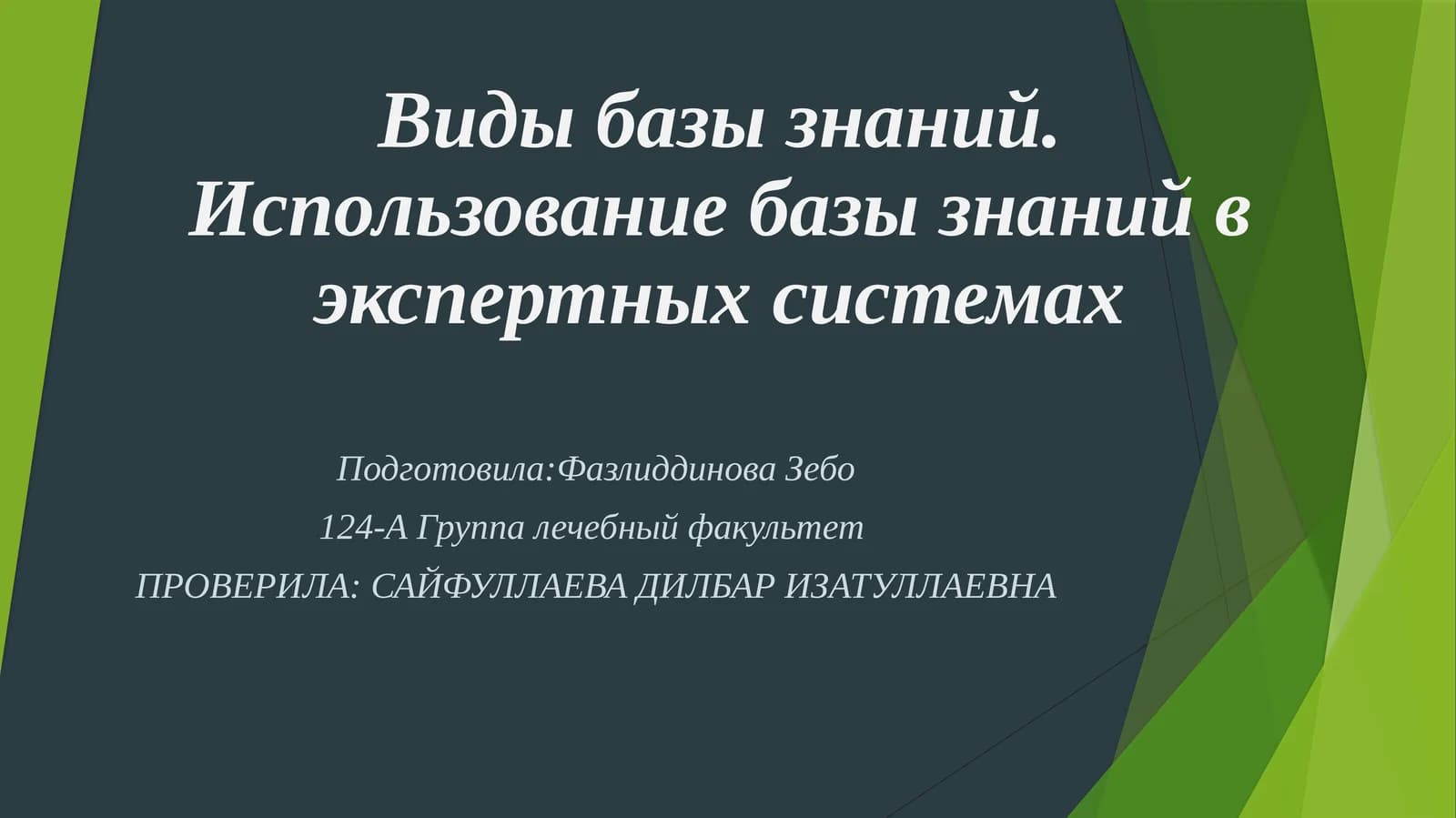 Виды базы знаний. Использование базы знаний в экспертных системах