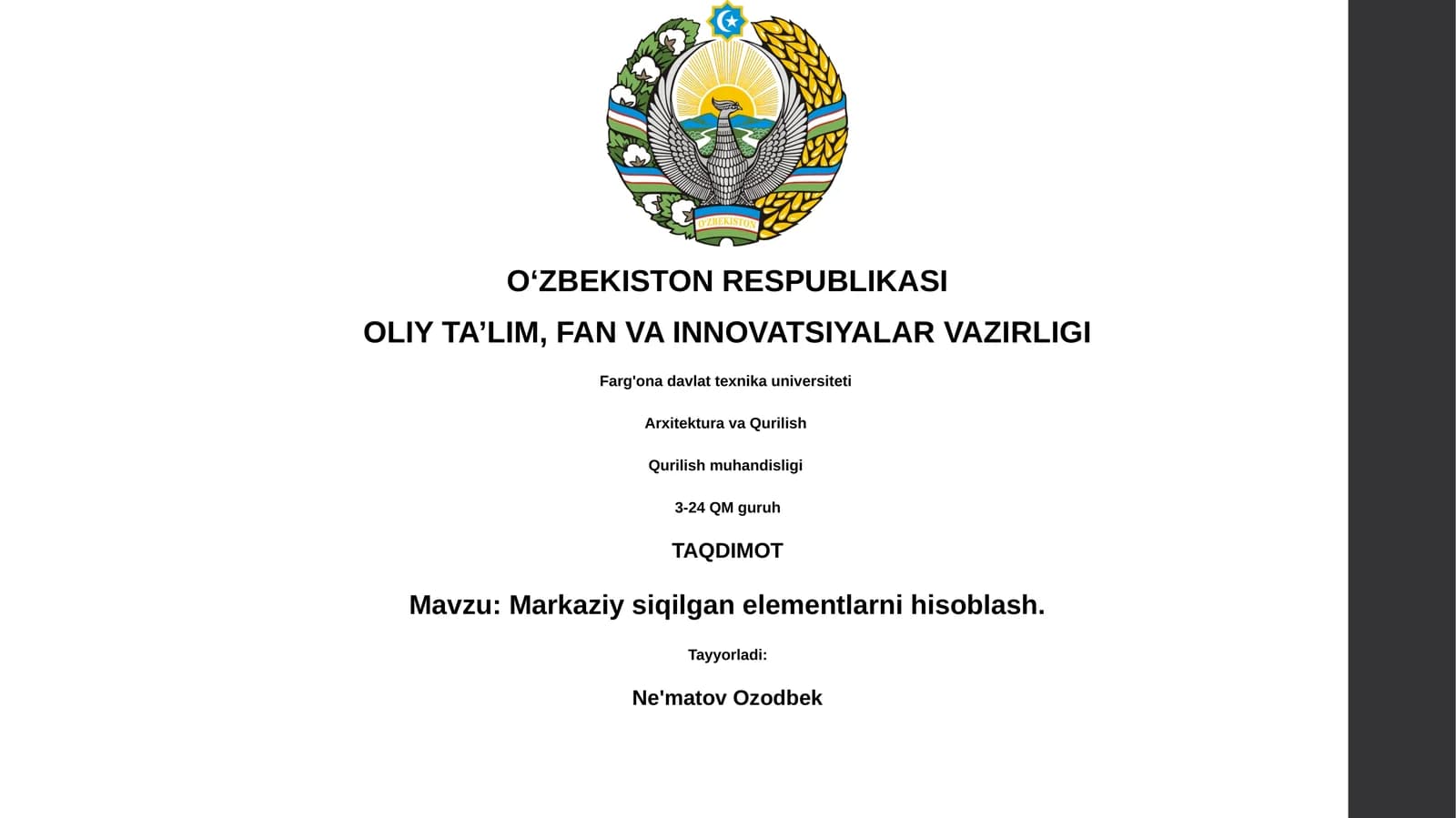 Markaziy siqilgan elementlarni hisoblash