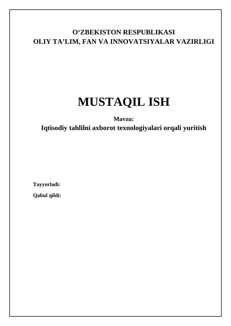 Iqtisodiy tahlilni axborot texnologiyalari orqali yuritish