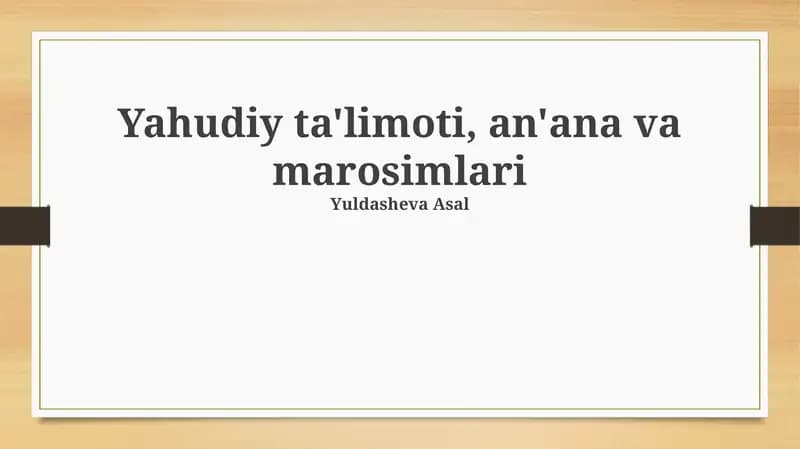 Yahudiy ta'limoti, an'ana va marosimlari
