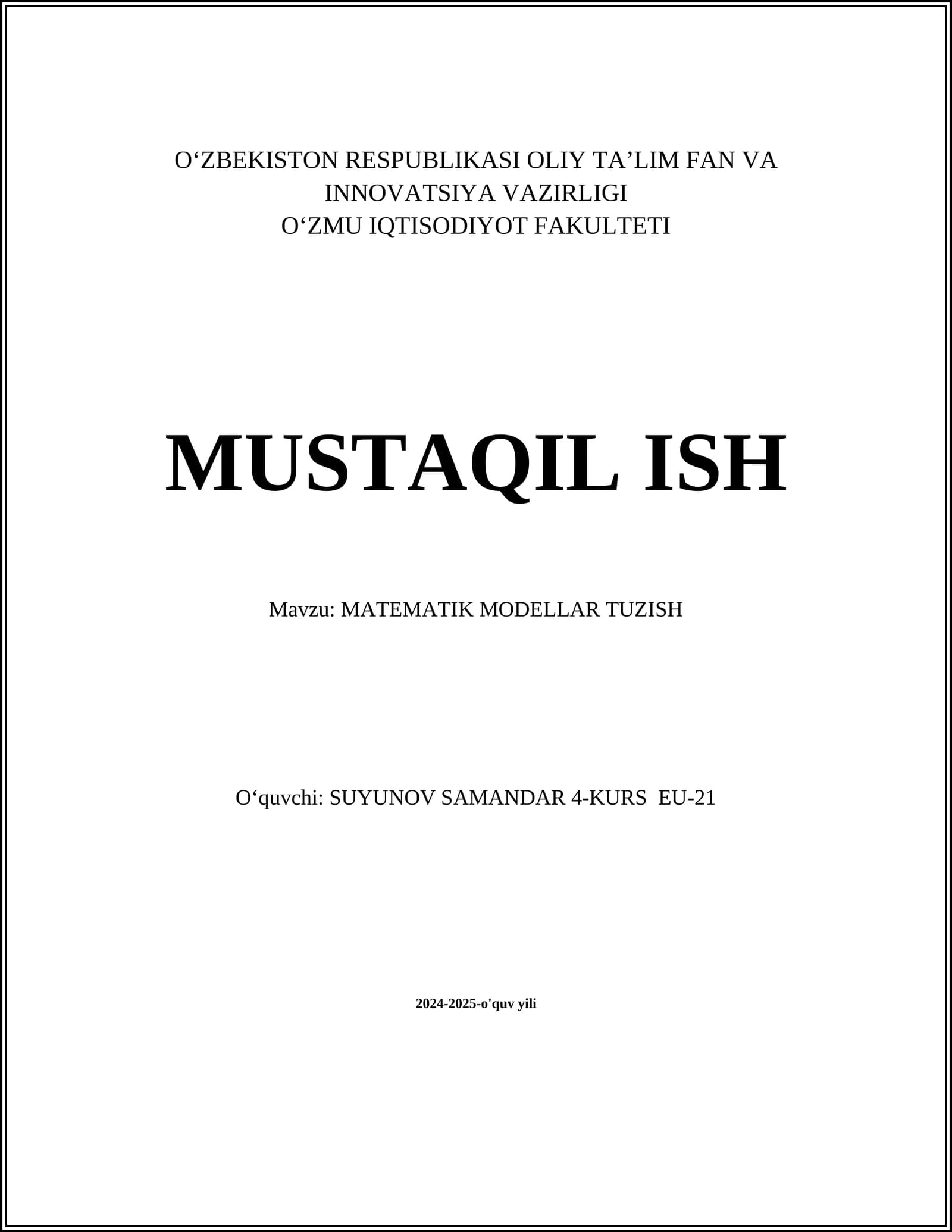 MATEMATIK MODELLAR TUZISH