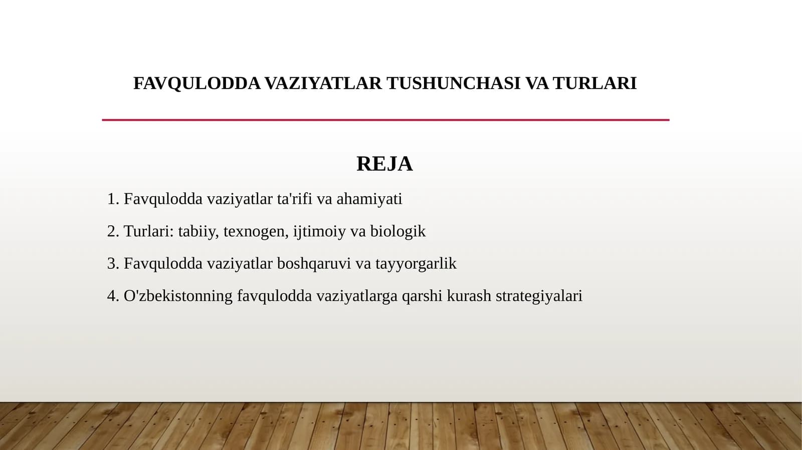 Favqulodda vaziyatlar tushunchasi va turlari