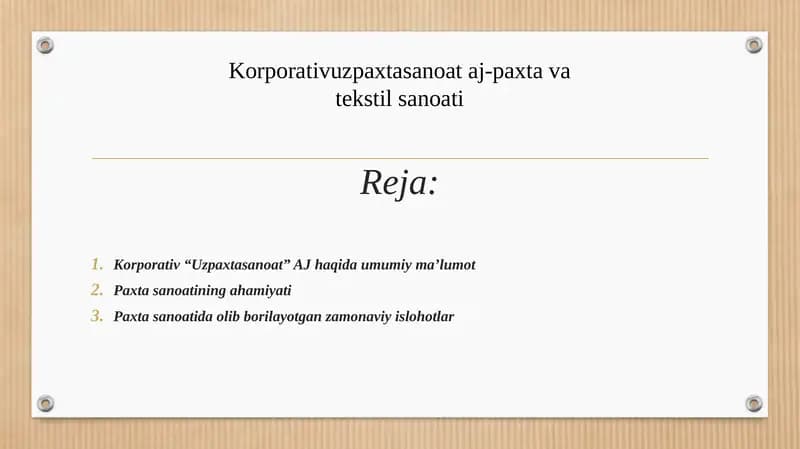 Korporativ uz paxtasanoat aj-paxta va tekstil sanoati