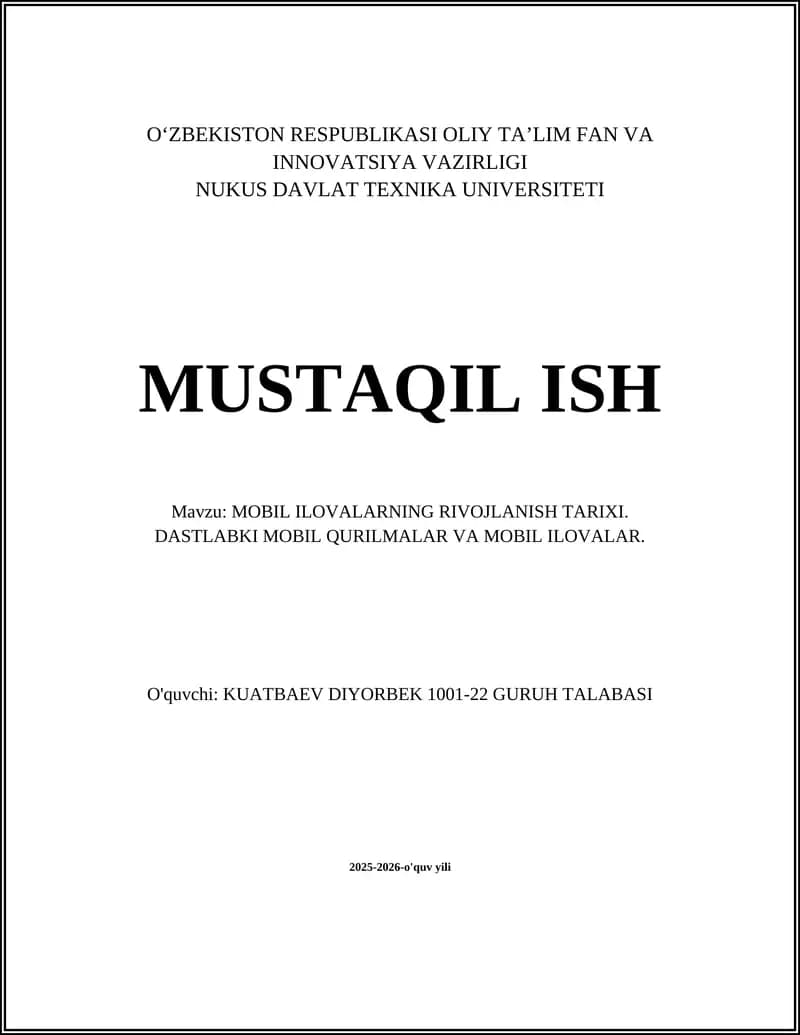 MOBIL ILOVALARNING RIVOJLANISH TARIXI