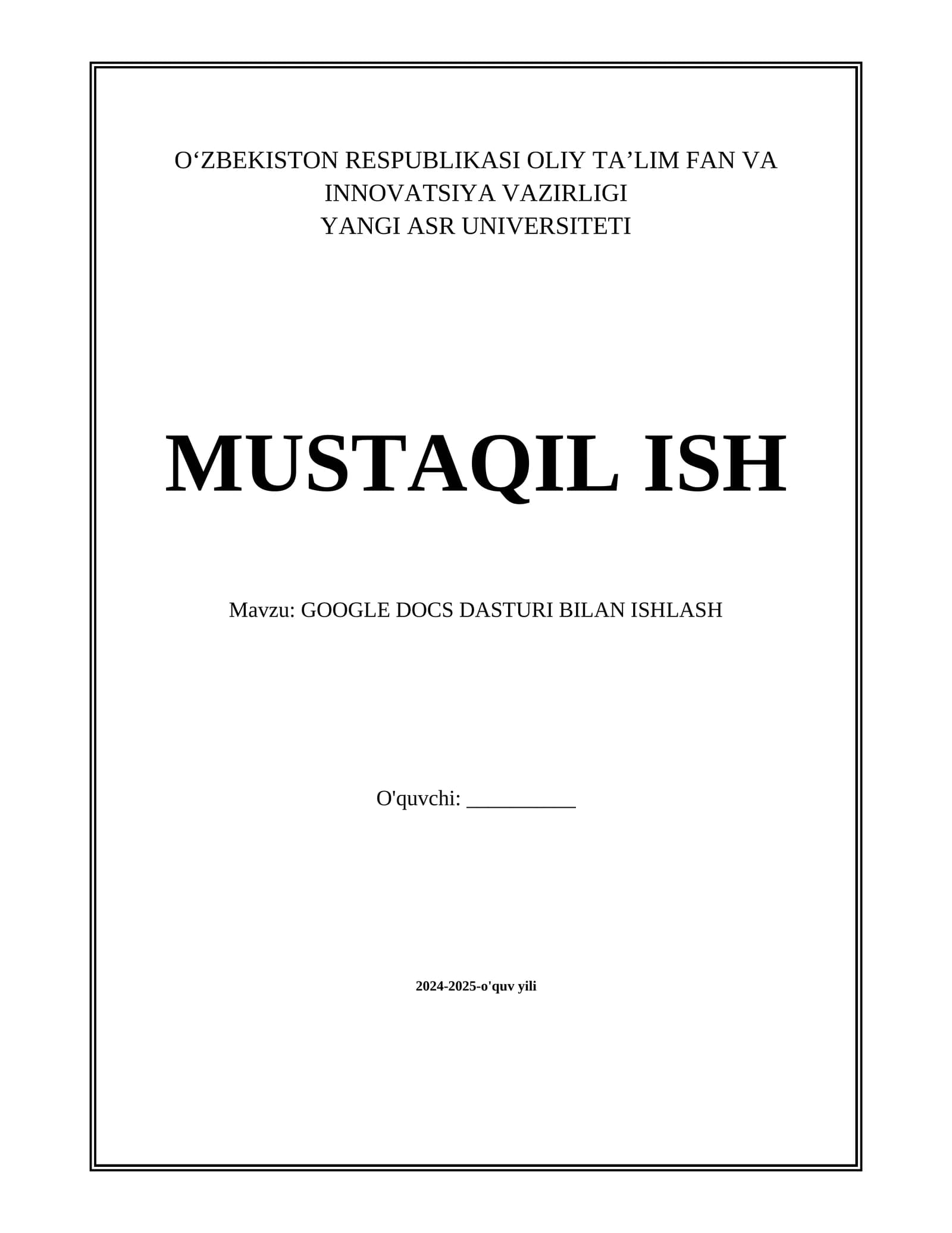GOOGLE DOCS DASTURI BILAN ISHLASH
