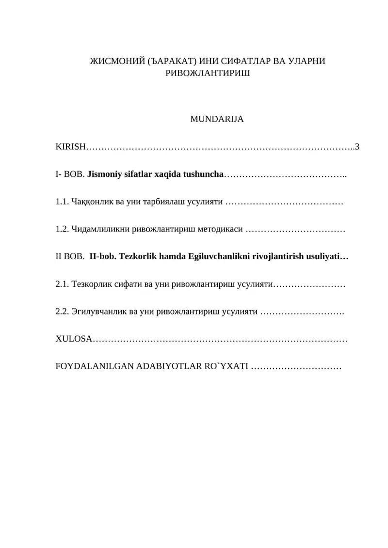 Jismoniy (Harakat) ini sifatlar va ularni rivojlantirish