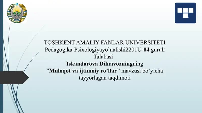 Muloqot va ijtimoiy ro’llar