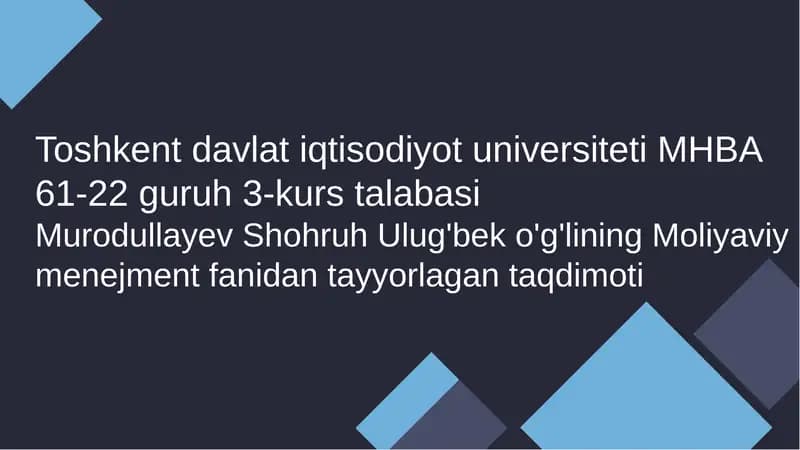 Moliyaviy Menejmentning Matematik Asoslari