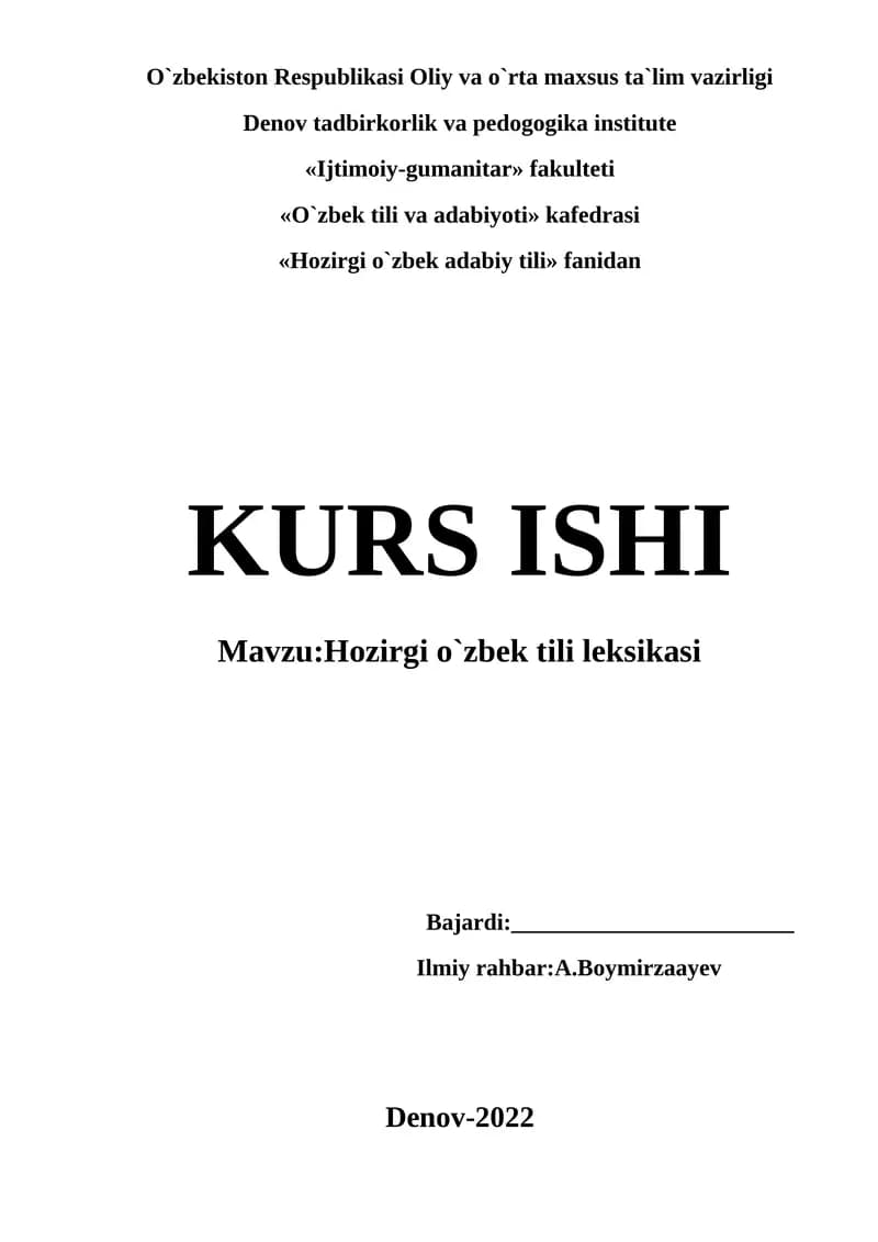 Hozirgi o`zbek tili leksikasi