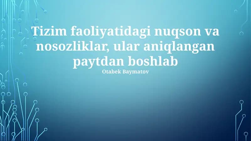 Tuzaitish choralari va tizimni tiklash