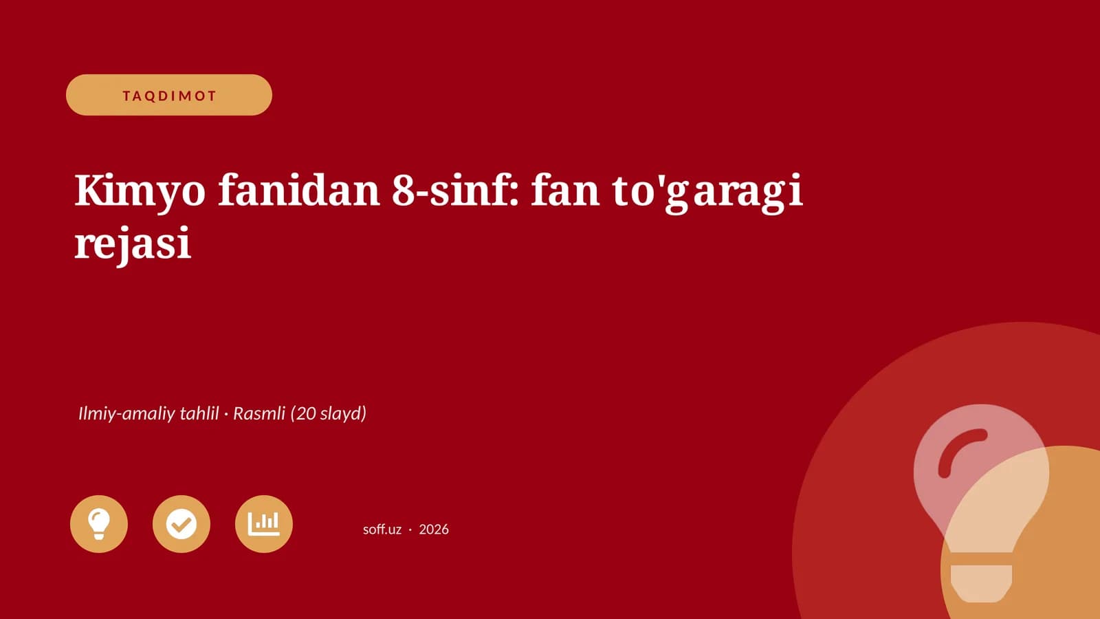 Kimyo fanidan 8-sinf: fan to'garagi rejasi