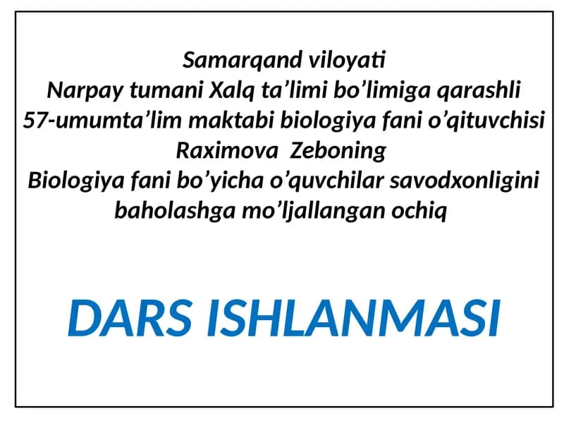 Biologiya fanida "Organizmda energiya sarfi" mavzusiga oid dars ishlanmasi