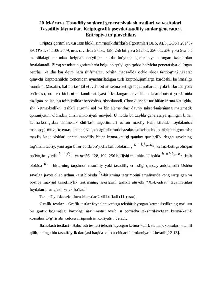Tasodifiy sonlarni generatsiyalash usullari va vositalari
