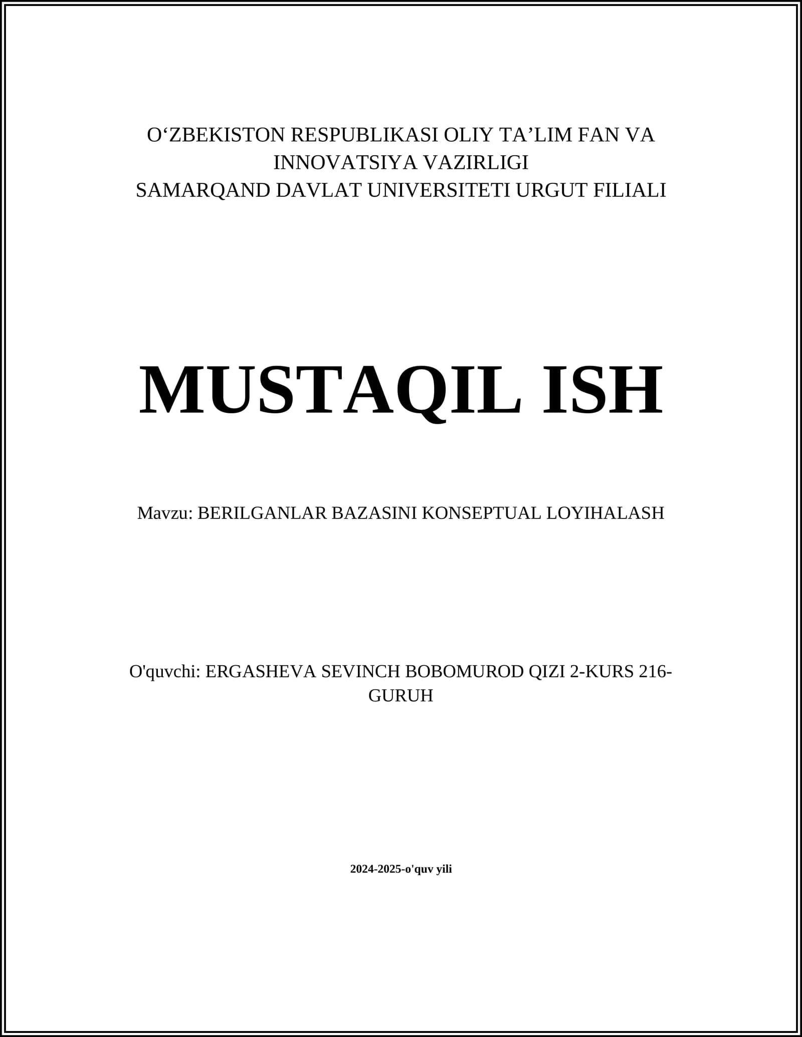 BERILGANLAR BAZASINI KONSEPTUAL LOYIHALASH