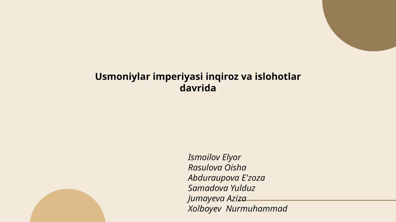 Usmoniylar imperiyasi inqiroz va islohotlar davrida