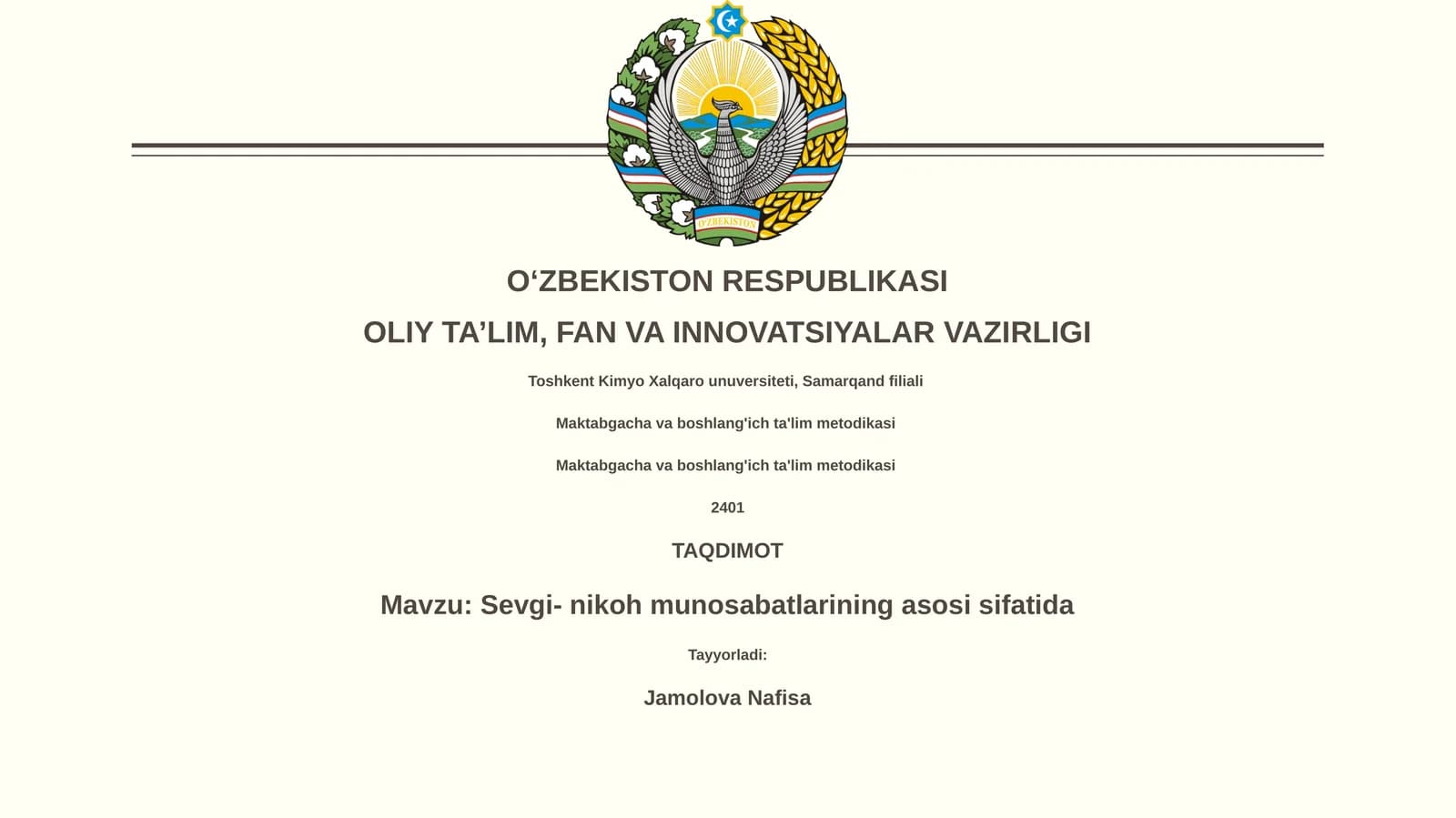Sevgi- nikoh munosabatlarining asosi sifatida
