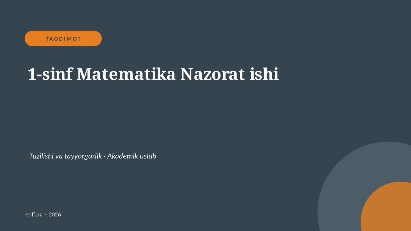 1-sinf Matematika Nazorat ishi