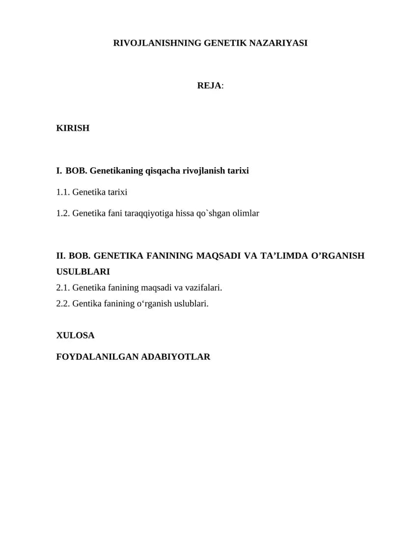 RIVOJLANISHNING GENETIK NAZARIYASI