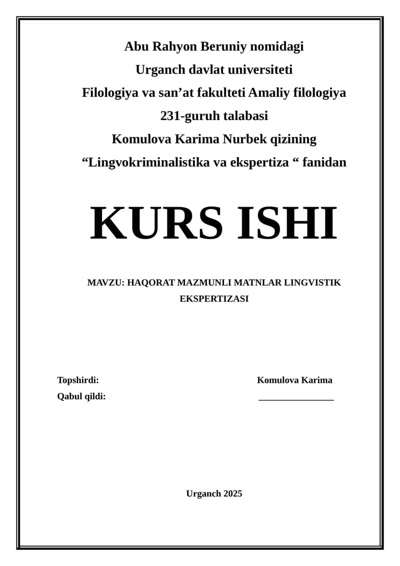 HAQORAT MAZMUNLI MATNLAR LINGVISTIK EKSPERTIZASI
