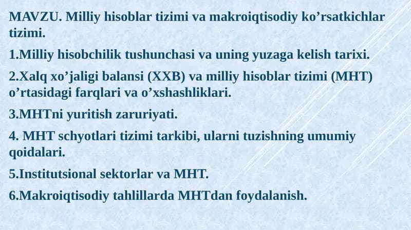 Milliy hisoblar tizimi va makroiqtisodiy koʼrsatkichlar tizimi