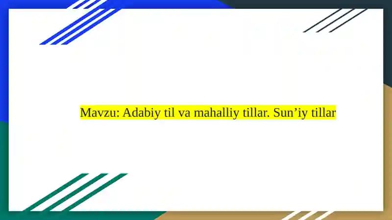 Adabiy til va mahalliy tillar. Sunʼiy tillar